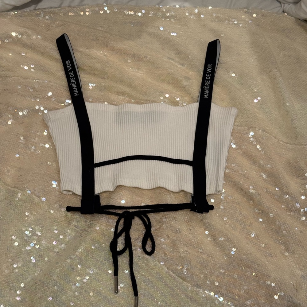 Ribbed Crop Top with Black Straps